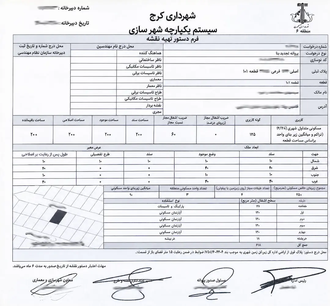 نمونه دستور نقشه شهرداری کرج